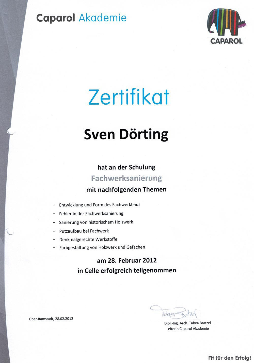 Zertifikat Caparol