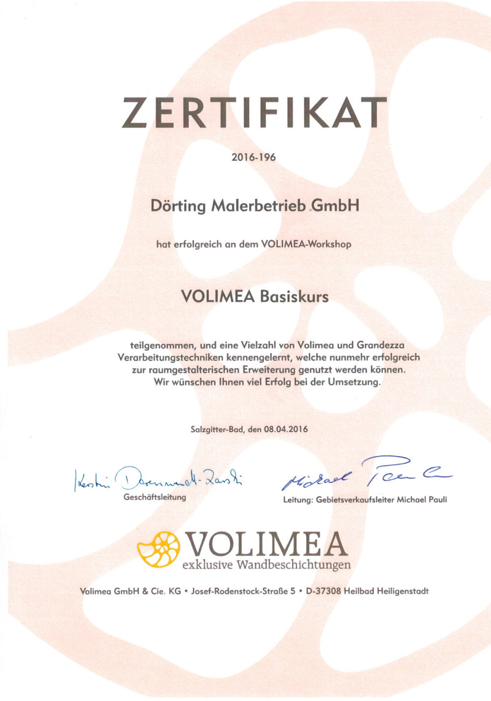 Zertifikat Volimea
