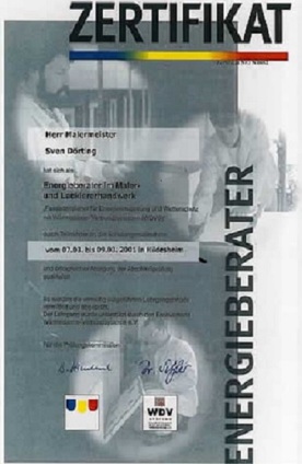 Zertifikat Malermeister - Dörting Malereibetrieb in Salzgitter