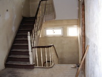 Treppenhaus nach Umbau zum 4-Parteien-Wohnhaus mit Floc-Beschichtung und Aufarbeitung der Treppe